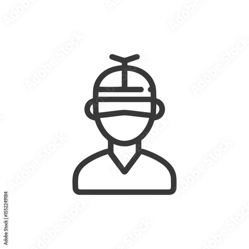 Minimalist Line Art: Person Wearing VR Headset, Isolated on White Background