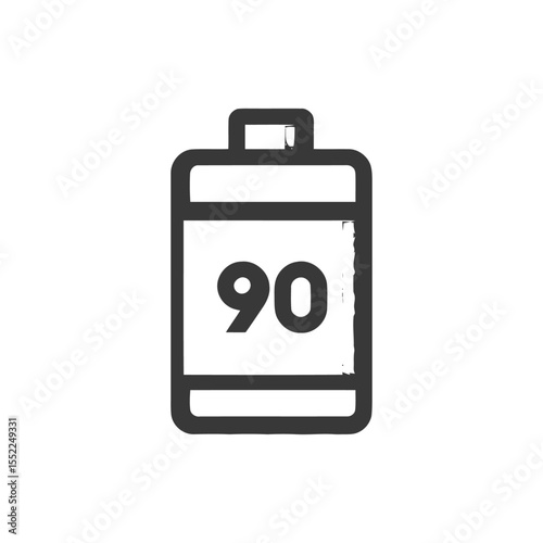 Ninety Percent Battery Icon, Black and White, Minimalist Design
