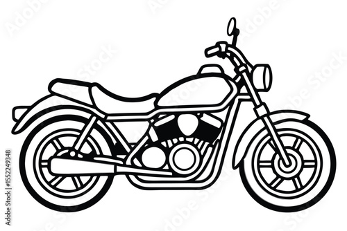 Line Art Illustration of a Motorcycle, Detailed Outline of Vehicle on Display