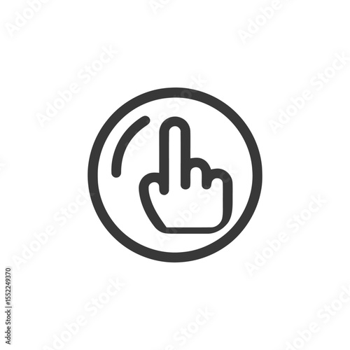 Middle Finger Gesture Icon in Circle, Bold Line Art Style, Isolated