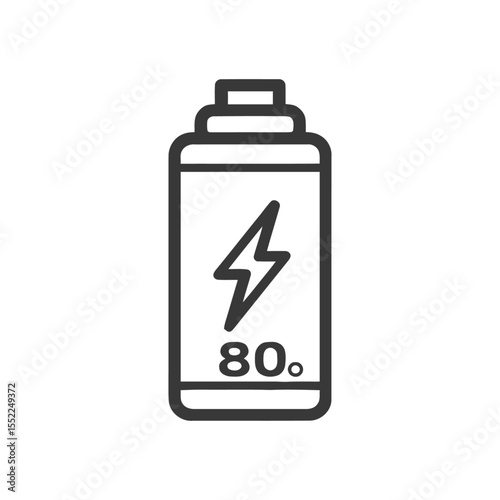 80 Percent Battery Icon: Bold Outline, Lightning Bolt Symbol, Modern Design