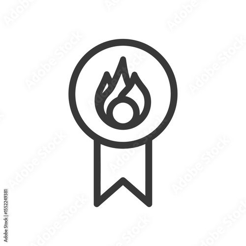Minimalist Fire Badge Icon: Bold Outline, Modern Design, Achievement Symbol