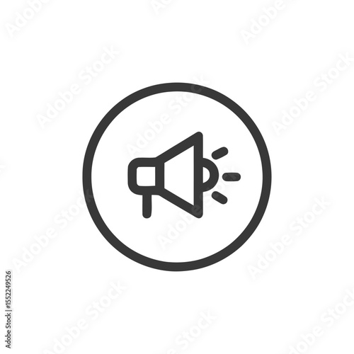 Minimalist Megaphone Icon in Circle, Bold Outline, Communication Symbol