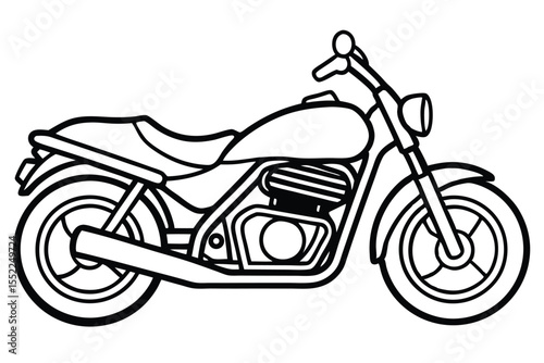 Outlined Motorcycle Illustration Depicts Classic Bike Design for Coloring or Creative Projects