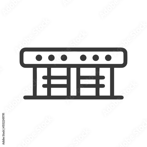 Minimalist Gate Icon: Geometric Design with Rounded Edges and Circular Accents