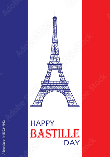 Happy Bastille Day Celebration with Eiffel Tower and French Flag