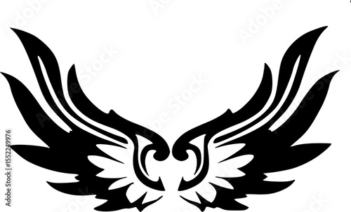 Tribal Angel Wings with Central Heart Vector Illustration