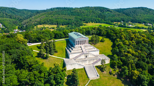 Photos Walhalla memorial near Regensburg captured from a drone on a sunny day, perched