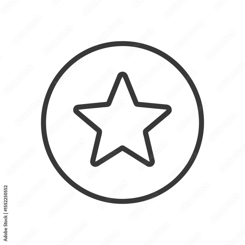 Simple Star Icon Inside Circle, Black Outline on White Background Simple Star Icon Inside Circle, Black Outline on White Background