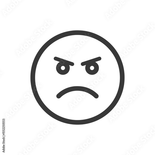 Angry Emoji Icon: Minimalist Design with Frowning Expression and Sharp Eyebrows