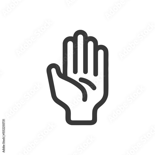 Minimalist Hand Icon: Flat Design, Stop Gesture, Dark Gray Outline