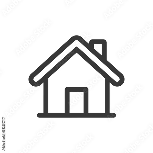 Minimalist Home Icon: Simple Line Art House with Chimney Design