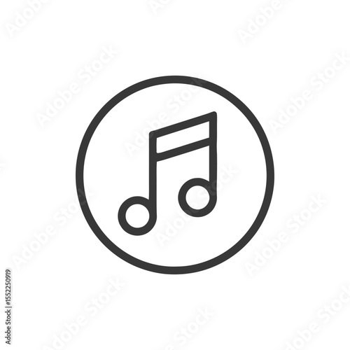 Minimalist Music Note Icon in Circle, Black Outline on White Background
