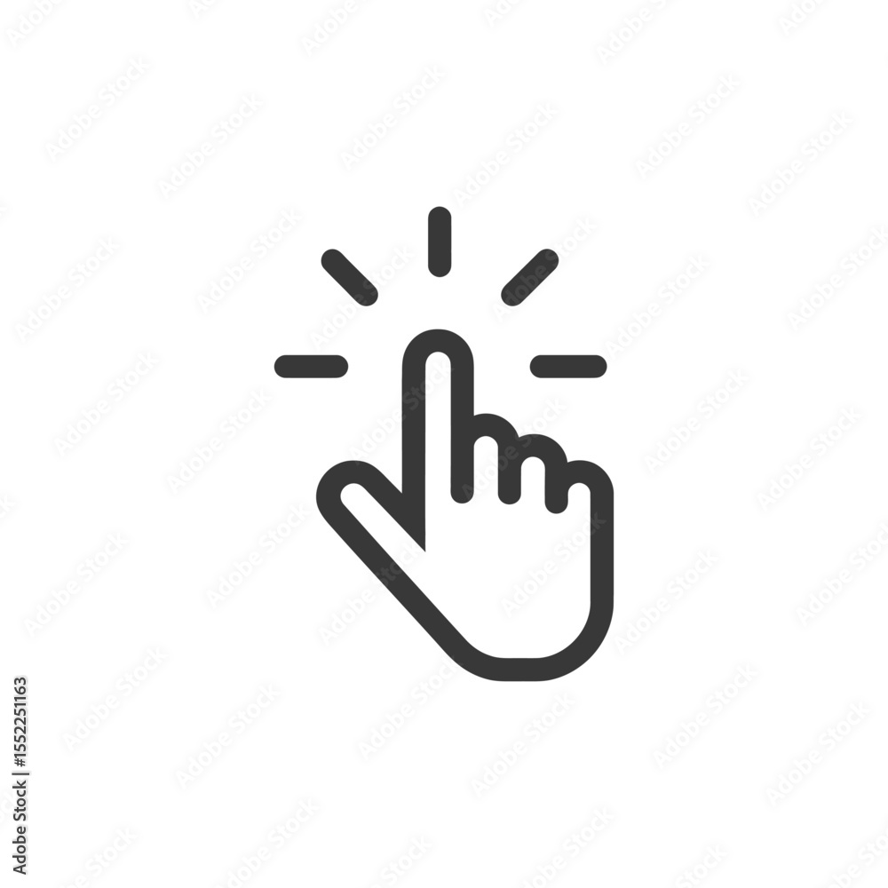 Click Icon: Finger Tapping with Radiating Lines, Minimalist Design Click Icon: Finger Tapping with Radiating Lines, Minimalist Design