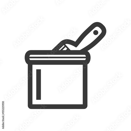 Paint Bucket and Brush Icon: Bold Outline, Minimalist Design, Art Supplies Symbol