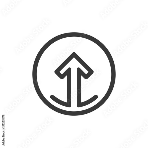 Ascending Arrow Icon in Circle, Minimalist Design, Gray on White
