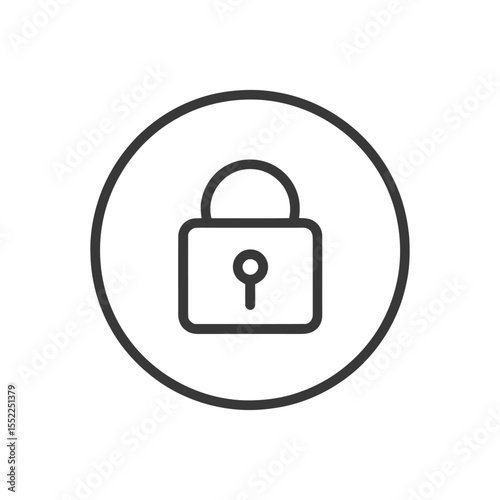 Minimalist Padlock Icon in Circle, Security Symbol, Black Outline on White