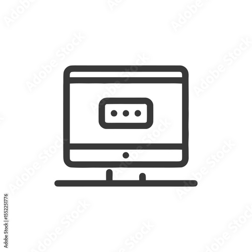 Minimalist Computer Icon with Loading Dots on Screen, Black Outline on White
