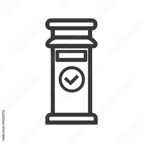 Checkmark Symbol Inside a Postbox Icon, Isolated on White Background