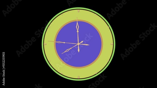 The watch's dial is yellow with blue gold hands, strokes, numbers, 8 o'clock, hands in motion