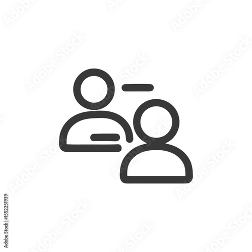Team Removal Icon: Two People with Deletion Symbol in Dark Gray