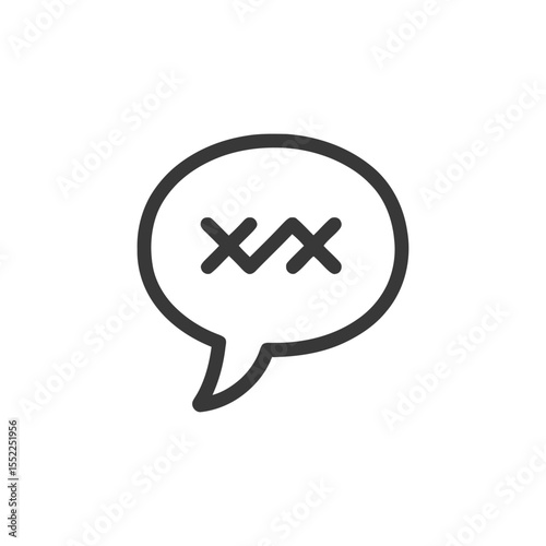Speech Bubble with Crosses: Minimalist Black Line Icon on White Background