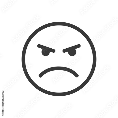 Minimalist Angry Emoji Icon with Frowning Expression and Dark Outline
