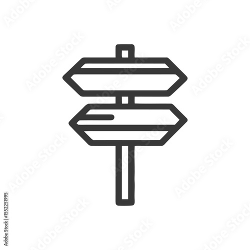 Minimalist Directional Signpost Icon with Two Arrows, Isolated on White