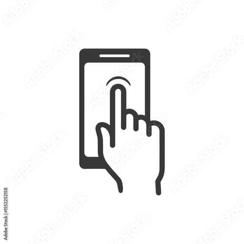 Smartphone Touchscreen Interaction: Finger Tapping Mobile Device Interface Icon