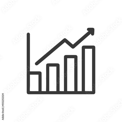 Ascending Bar Graph Icon with Arrow, Business Growth Concept, Isolated