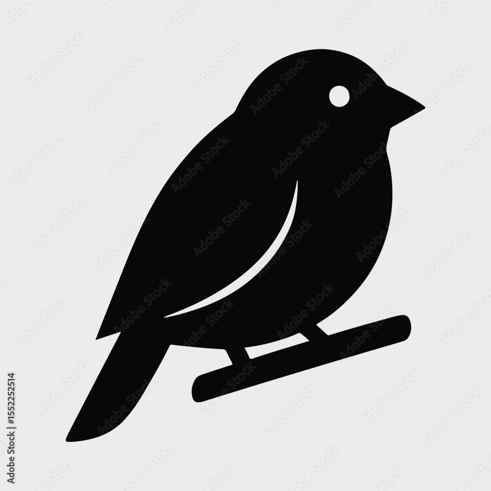 Fototapeta premium Silhouette songbird perched on branch black and white vector illustration