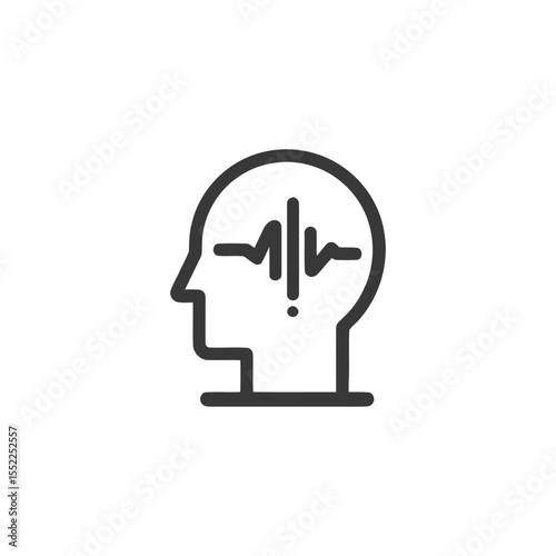 Brainwave Icon: Human Head Profile with Signal Inside, Neurology Concept