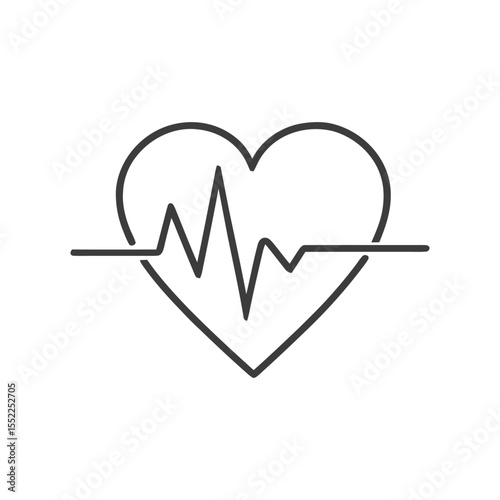 Heartbeat Line Icon: Minimalist Heart with ECG Waveform, Medical Symbol
