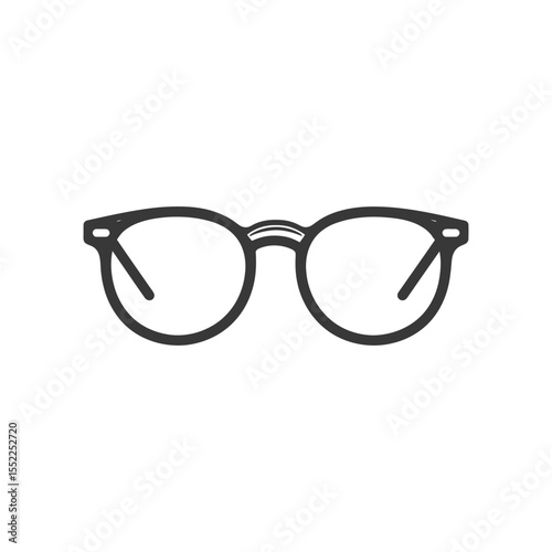 Minimalist Eyeglasses Icon: Round Frames, Bold Outline on White