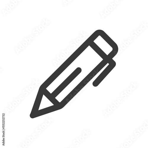 Bold Outline Icon: Sleek Gray Pencil on White Background