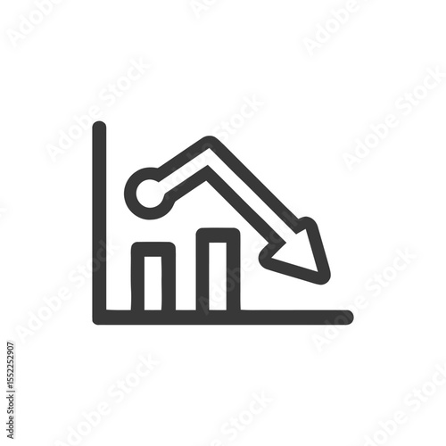 Declining Graph Icon: Business Downturn, Financial Loss, Market Crash Symbol