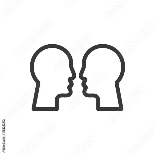 Minimalist Head Silhouette: Two Profiles Facing Each Other, Communication Concept