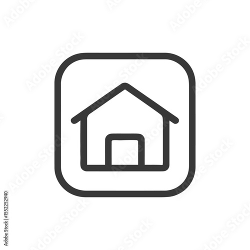 Minimalist Home Icon: Rounded Square Frame Enclosing Simple House Line Art