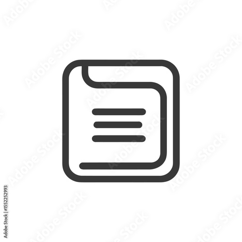 Document Icon with Rounded Corners and Three Lines, Dark Gray on White