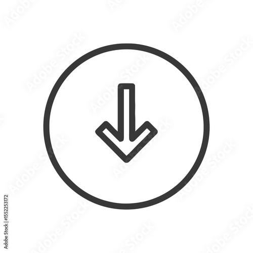 Minimalist Downward Arrow Icon in Circle, Simple Design, Navigation Symbol