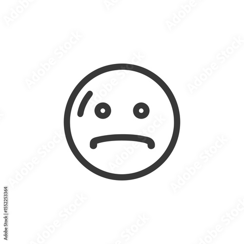 Minimalist Sad Emoji Icon: Simple Black Outline on White Background