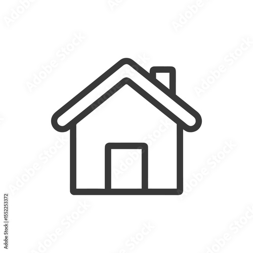 Simple House Icon with Chimney, Black Outline on White Background