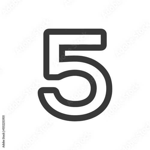 Bold Number Five: Minimalist Design with Thick Outline on White Background