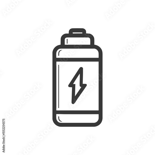 Minimalist Battery Icon with Lightning Bolt Symbol in Black and White
