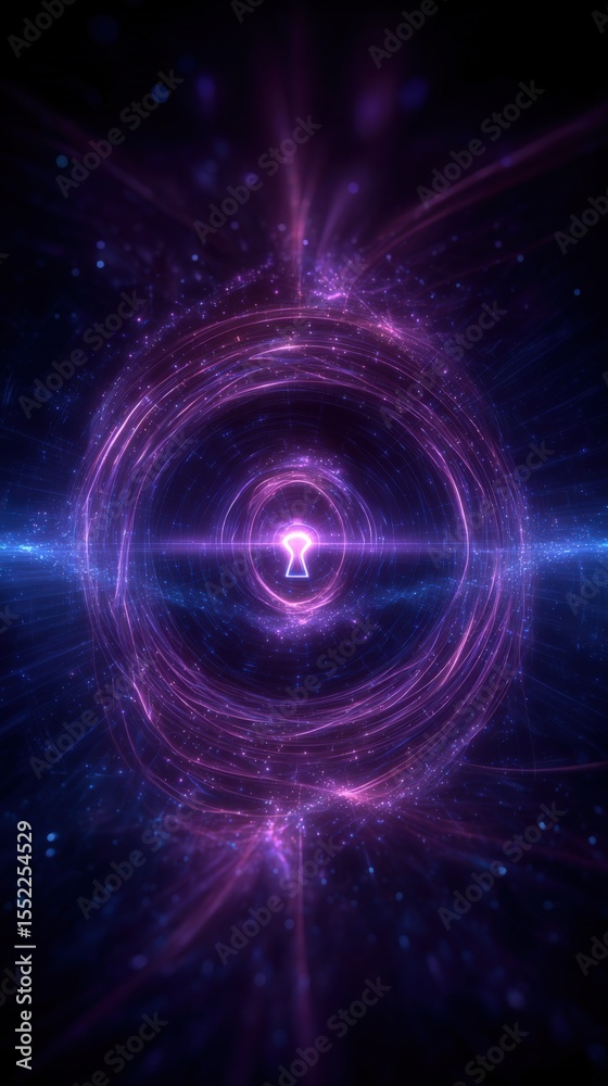 Obraz premium Abstract Digital Visual of a Vibrant Purple and Blue Energy Vortex with Light Circles and Particle Effects in a Cosmic Space Background