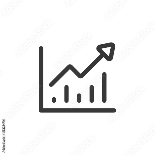Ascending Graph Icon: Upward Trend with Arrow, Minimalist Design on White Background
