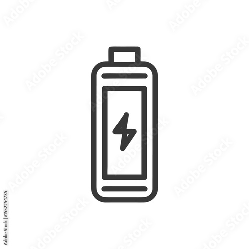 Minimalist Battery Icon with Lightning Bolt Symbol on White Background