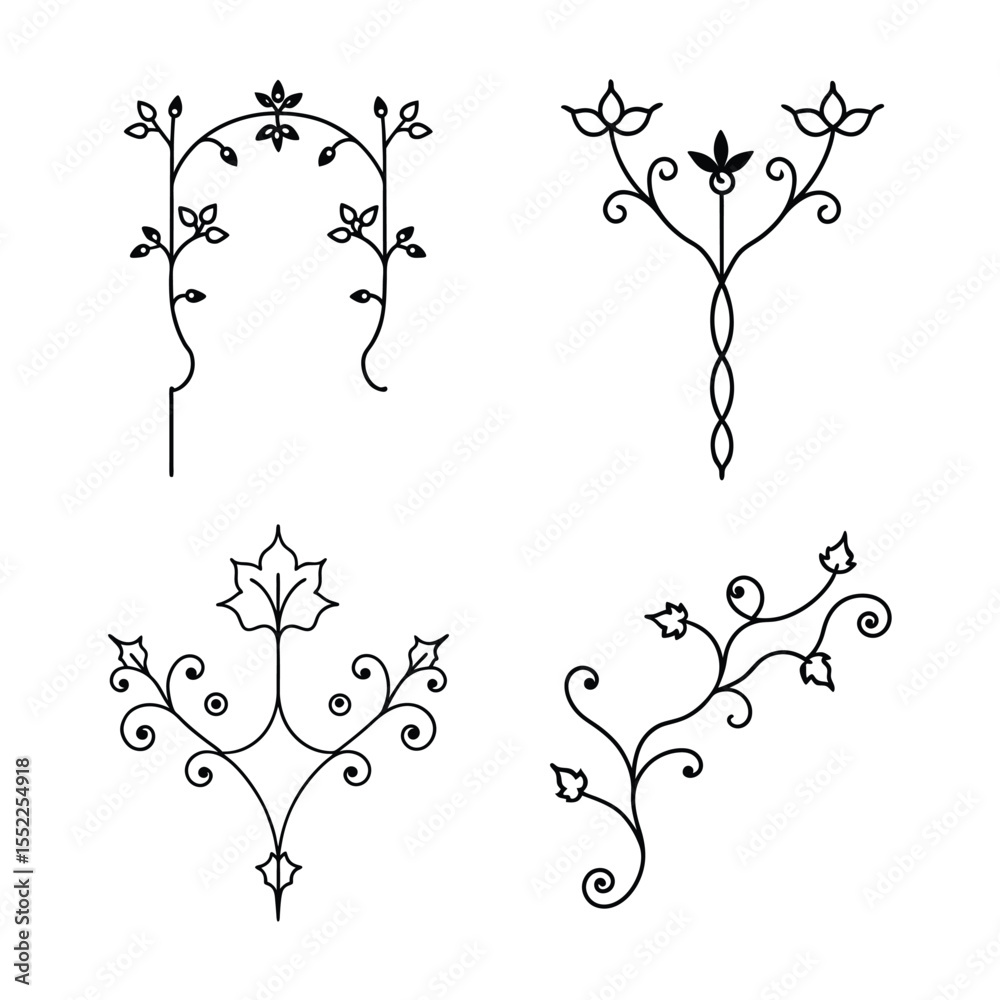 Fototapeta premium decorative Victorian floral line break bundle