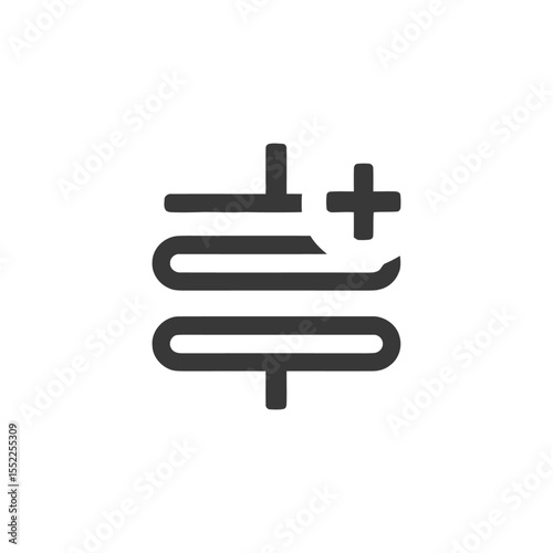 Bold Intestine Icon with Plus Sign, Medical Concept, Minimalist Design
