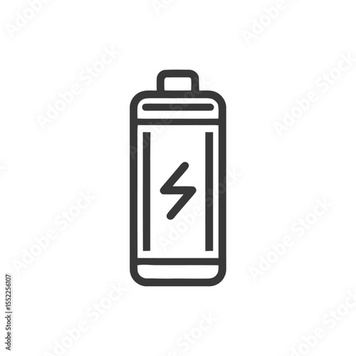 Minimalist Battery Icon with Lightning Bolt Symbol on White Background